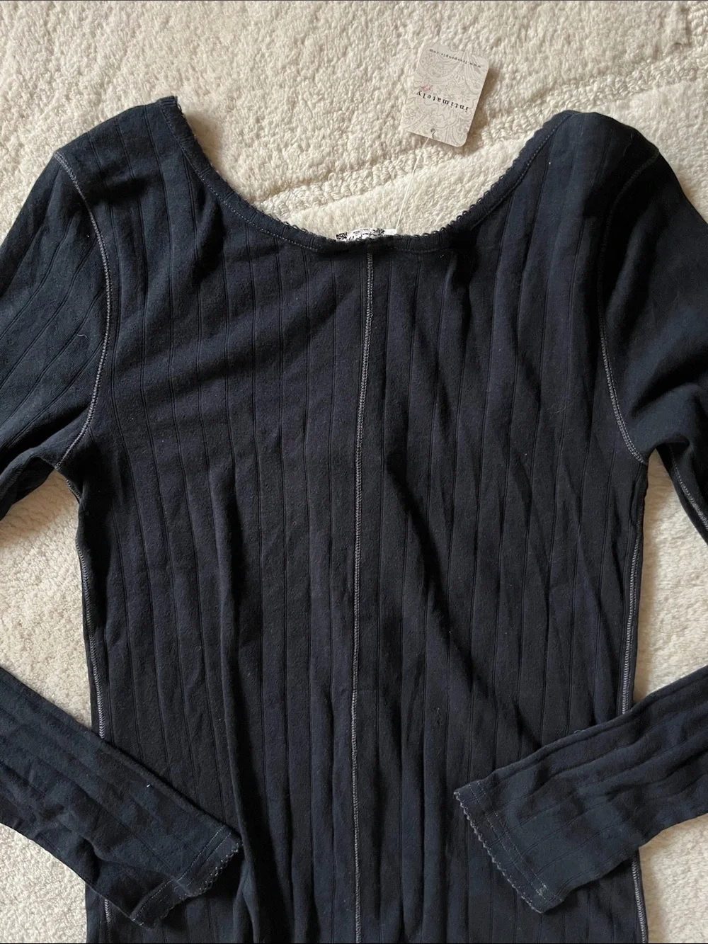 Free People End Game Pointelle Top In Black